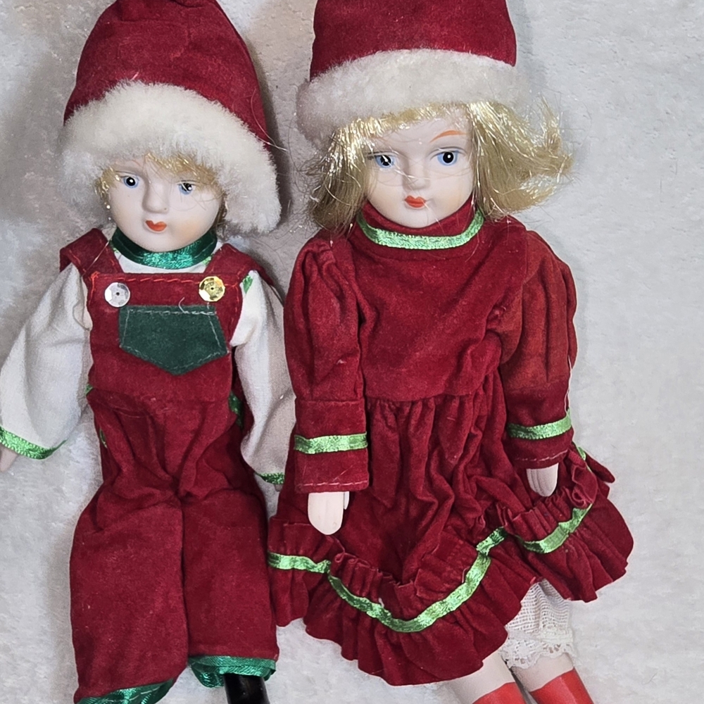 Festive Red and Green Holiday Dolls
